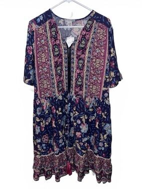 Bohemian Short Sleeve Flowy Mini Dress